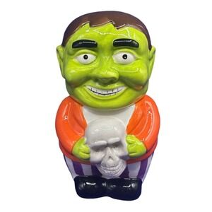 Halloween Frankenstein Monster Ceramic‎ Cookie Jar Skull Green Orange Purple